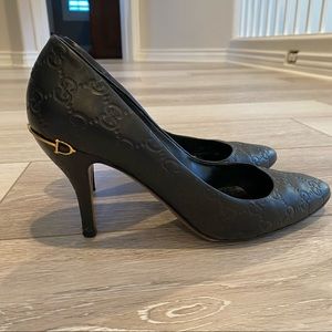Black Embossed Leather High Heel Pumps - Designer Style